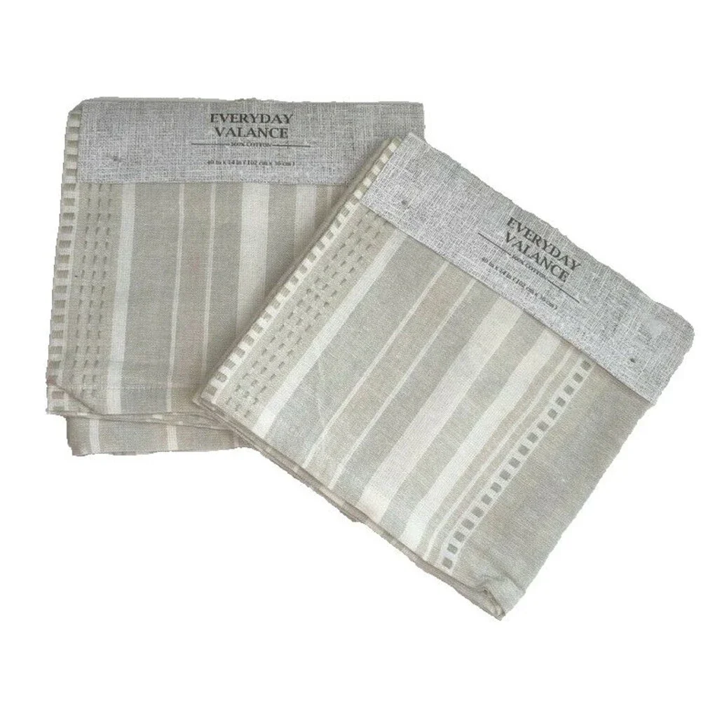 Summer Striped Valance Set Of 2 Beach Summer House Beige Taupe Ivory 40x14
